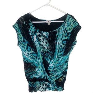 Worthington Top Dressy Animal Print Green Black